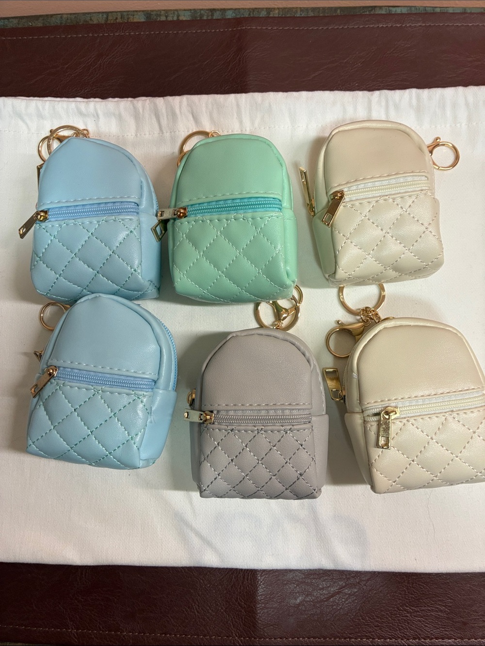 12 Mini Quilted Keychain Backpack Charms